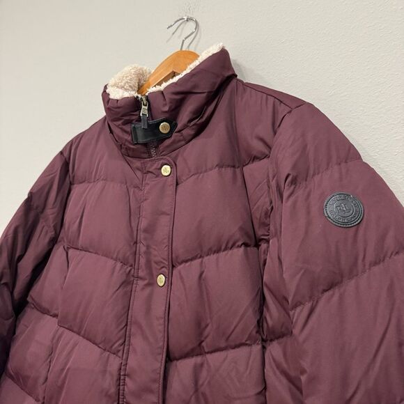 Lauren Ralph Lauren Parka Coat Size Large Burgundy Mid Length *missing hood - Picture 6 of 16